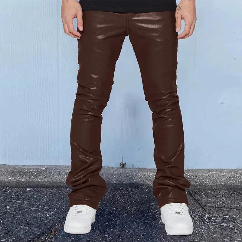Description Picture 4 of itemMens Leather Pants Autumn New Casual Street Fashion Solid Color Bell Bottoms Joker Casual Pants Men