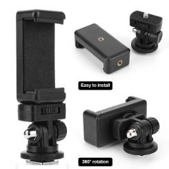 Phone Tripod Holder Clip W / Cold Shoe Mount RotateAdjustable Clamp Holder for iPhone Samsung for Canon Nikon Sony DSLR Camera