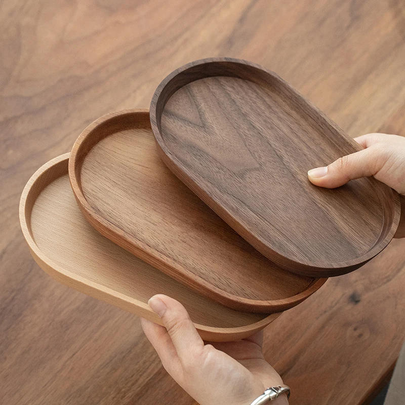 Description Picture 6 of itemKitchen Accessories High quality Wooden Serving Tray Walnut Coffee Tray Saucer Tea Dessert Sushi Fruit Plate Storage Pallet