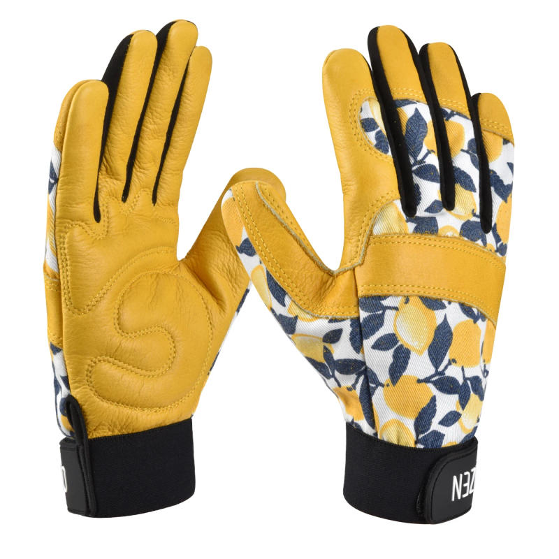 Description Picture 4 of item1 Pair Tough Cowhide Yellow Leather Garden Gloves for Women Thorn Proof  Gloves for Gardening Weeding Digging Planting