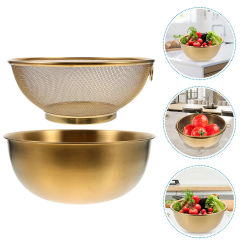 Stainless Steel Colander and Bowl Set Kitchen Colander Strainer Basket Mesh Strainer Basket Drainer Rice Basket Washer Bowl