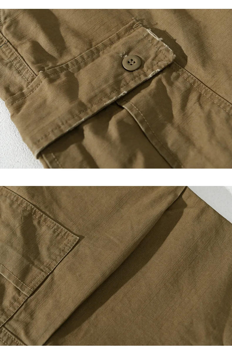 Description Picture 5 of itemDistressed Cargo Pants Men's Cotton Wide-leg Multi-pocket Trousers Japanese Solid Color Casual Versatile Pants Spring Streetwear