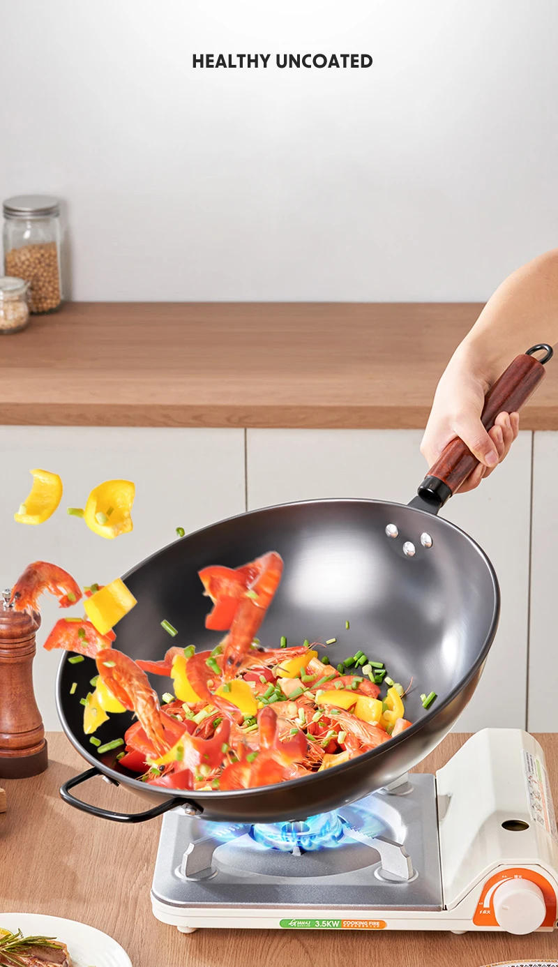 Description Picture 2 of itemGIANXI High-Grade Handmade Iron Pan Without Coating Household Cooking Pots Health Wok Frying Pan Non-stick Frying Pan