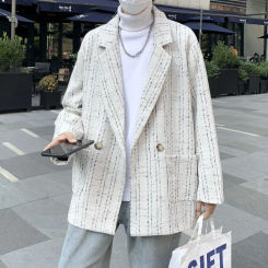 Casual Loose-fit Western-style Men's Suit Trendy Plaid Small Jacket Fashionable Autumn Winter Streetwear For Men