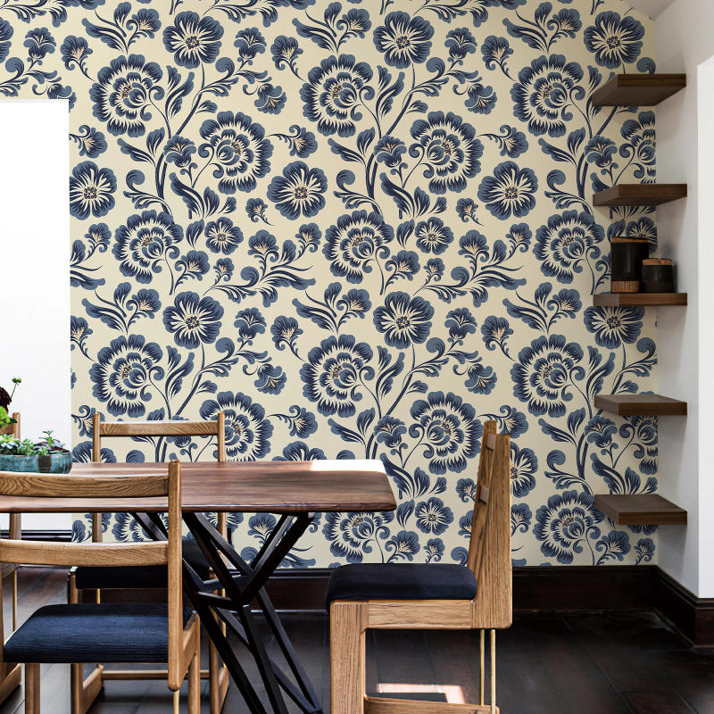 Description Picture 3 of itemBlue Floral  PVC Peel And Stick Wallpaper Elegant Self-adhesive Waterproof Furniture Cabinet Sticker Watercolor Contact Paper