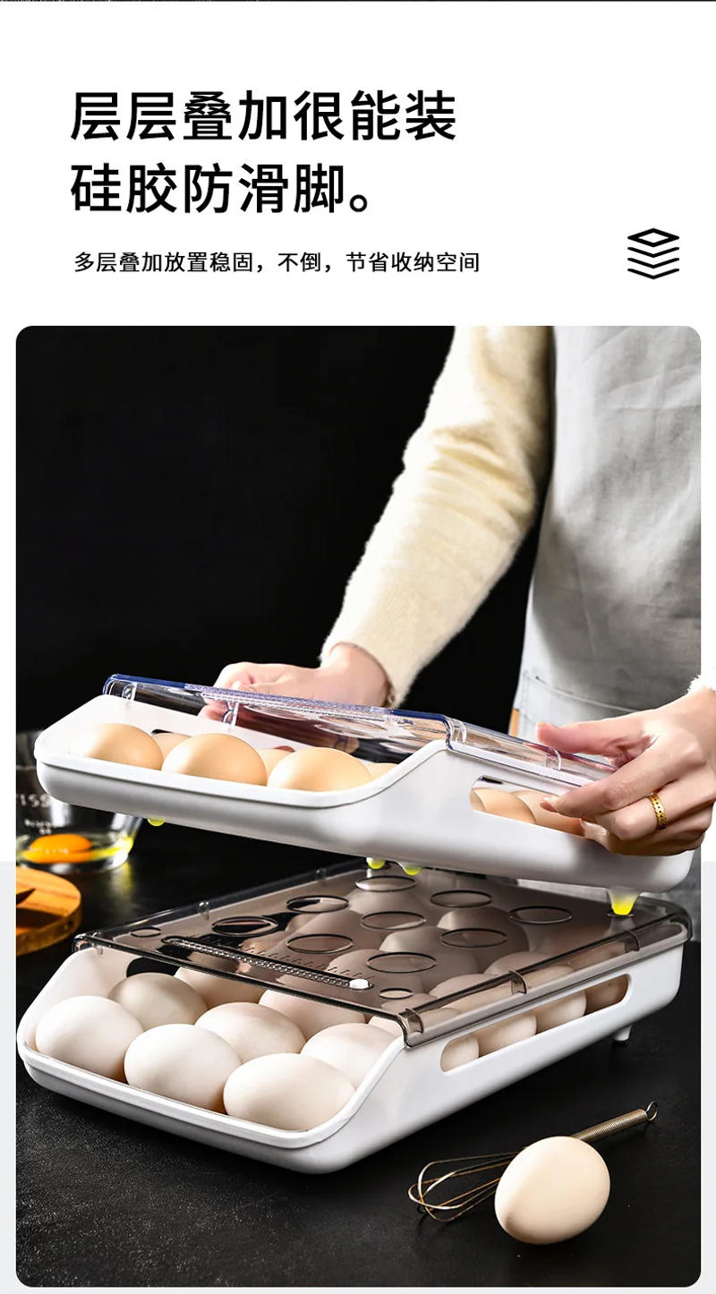 Description Picture 6 of itemRefrigerator Egg Storage Box Kitchen Refrigerator Home Preservation Storage Box Plastic Stackable Egg Carton Multi-layer Tray