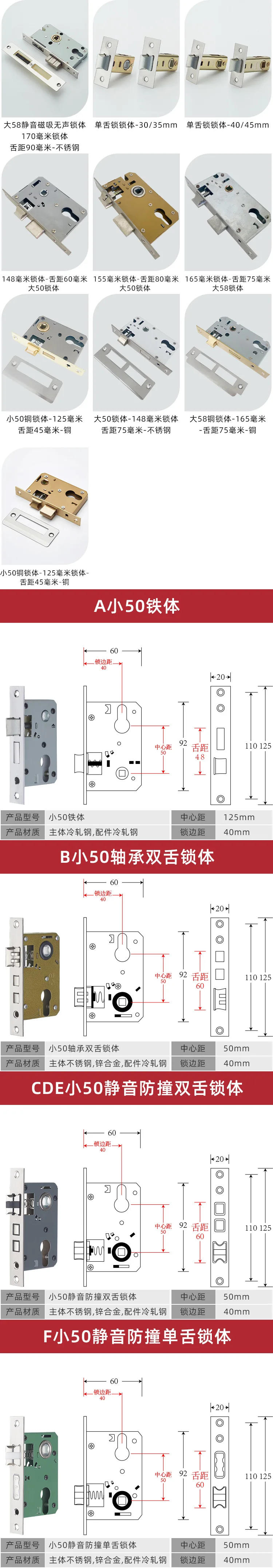 Description Picture 3 of itemSmall 50 Bearing  Indoor Bedroom Wooden Door Handle  Accessories Anti-collision Mute Magnetic Suction 58 Lock Body