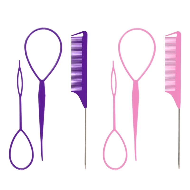 Description Picture 5 of item3Pcs Hair Tail Tools Hair Loop Tool Set with French Braid Tool Loop Tail Comb Hair Tail Tools for Hair Styling