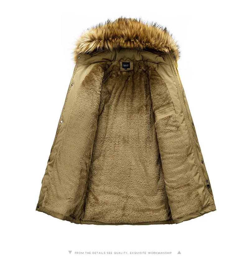 Description Picture 5 of itemMen's Winter Warm Long Cargo Parkas With Fur Collar Fleece Lined Thicken Thermal Overcoat Casual Workwear Jacket Outerwear