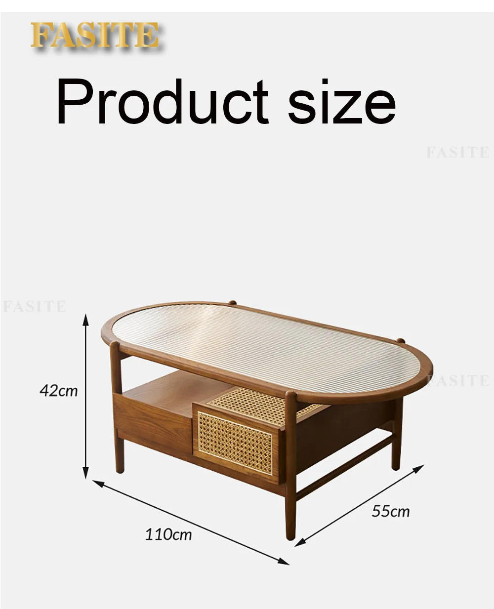 Description Picture 2 of itemNew Living Room Tea Table Oval Japanese Tea Table Household Mortise And Tenon Structure Ash Wood Rattan Woven Solid Safe Odor