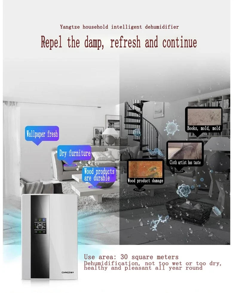 Description Picture 2 of item2025 New Dehumidifier Moisture Absorber Household Mute Bedroom Basement Remote Control Timing External Water Pipe