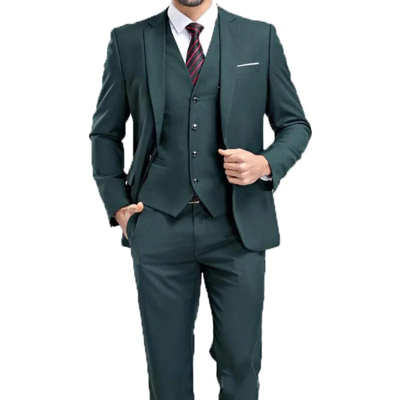 Description Picture 2 of itemMen Suit 3 Pieces Army Green Flat Collar Business And Leisure Groomsman Wedding Banquet  Tuxedo Jacket Vest With Pants
