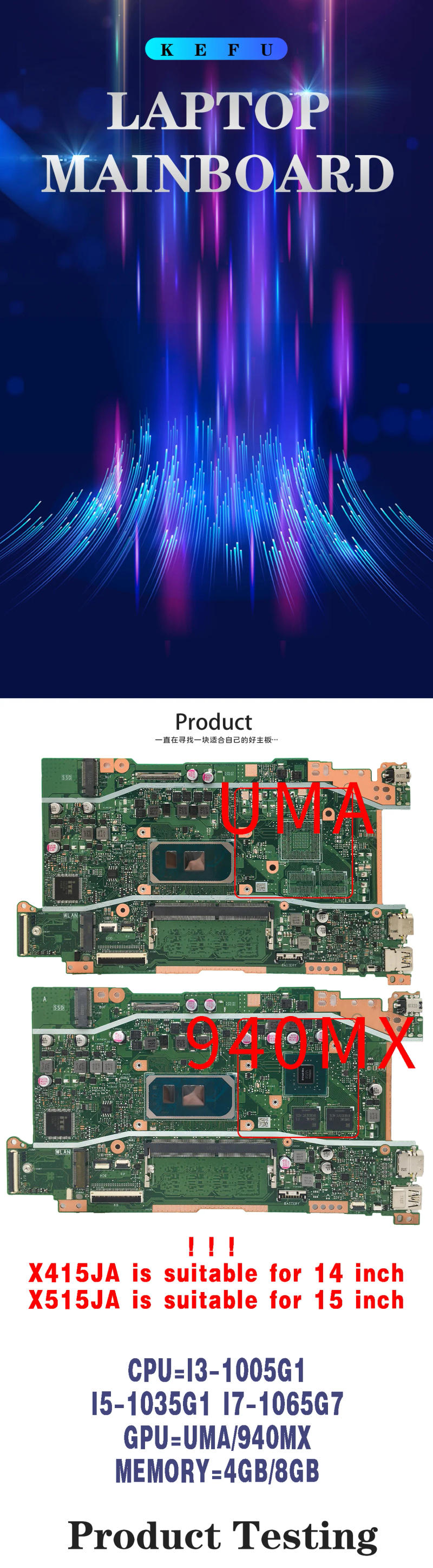 Description Picture 2 of itemX415JA Mainboard For ASUS X515JA X515JP X515JF X515JAB X515 V5200JA X415JF Laptop Motherboard I3 I5 I7 10th Gen 100% Working