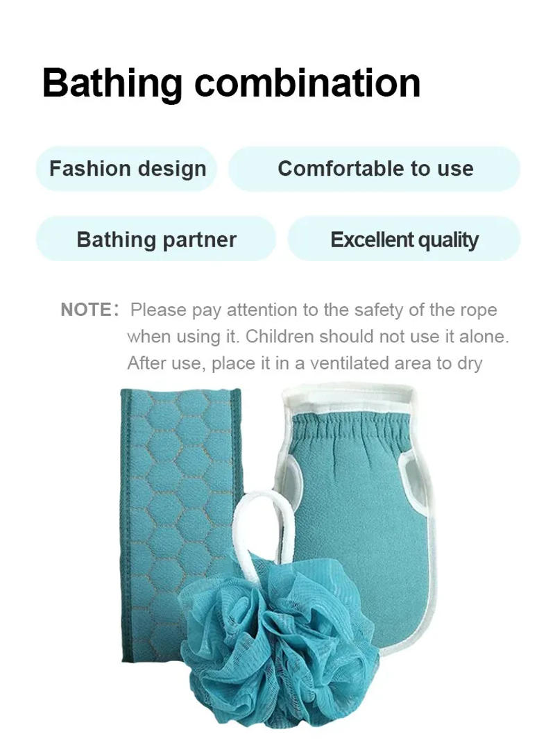 Description Picture 4 of item3Pcs Body Cleaning Washcloth Soft Brush Home Hotel Bathroom Shower Ball Back Scrubber Set Exfoliating Skin Towel Bath Gloves
