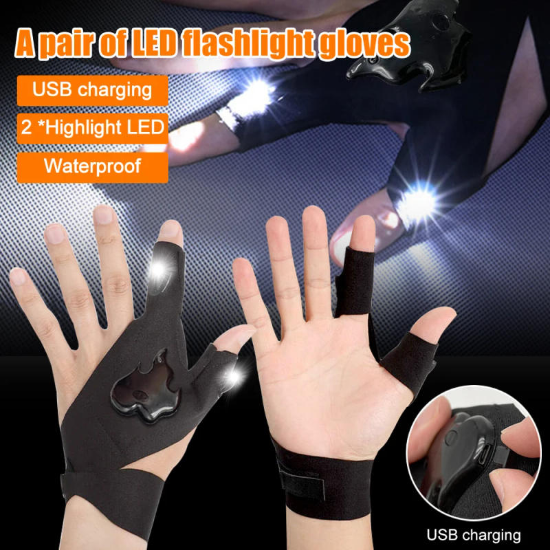 Description Picture 2 of itemLED Gloves Finger Lamp USB Rechargeable Magic Strap Hands Free Gloves Flashlight Outdoor Waterproof Rescue Repair Night Lighting
