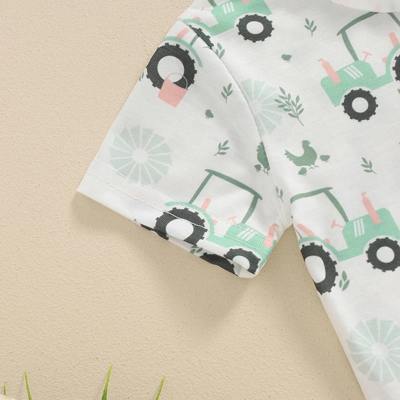 Description Picture 6 of item2Pcs Baby Boy Summer Outfits Short Sleeve Farm Print Tops Shorts Set Toddler Clothing