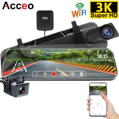 Acceo Car Supplies 3K WIFI Dash Cam Room RearView Mirror Video Recorder CAR DVR Support 2.5K Car Camera Black Box 24H Parking
