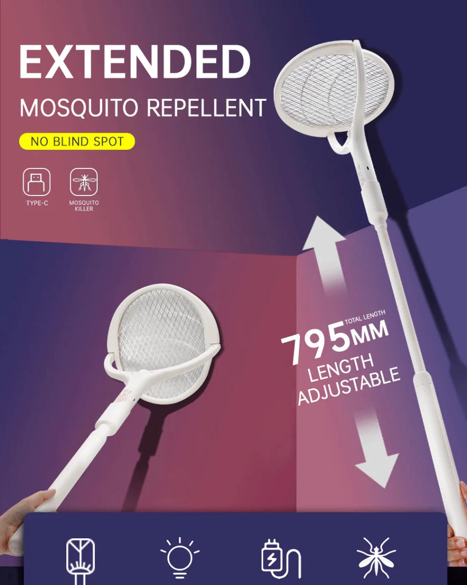 Description Picture 6 of item3500V 5in1 Mosquito Killer Lamp Multicunctional Angle Adjustable Bug Zapper Electric USB Rechargeable Mosquito Fly Bat Swatter