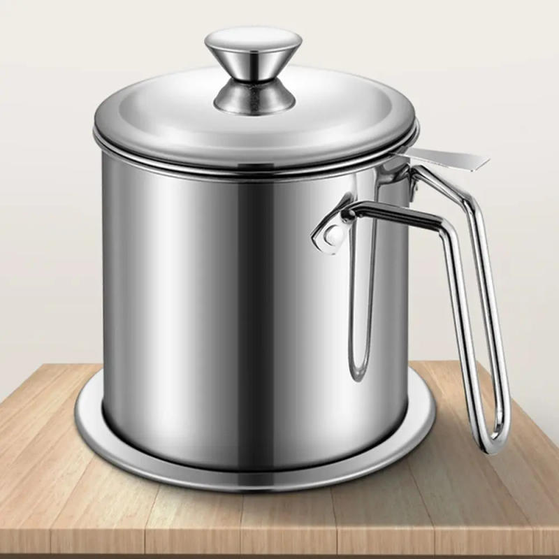Description Picture 4 of itemLarge Capacity Oil Filtering Pot Anti-Leakage Fine Mesh Strainer Grease Container Reusable Practical Stainless Steel Oil Can