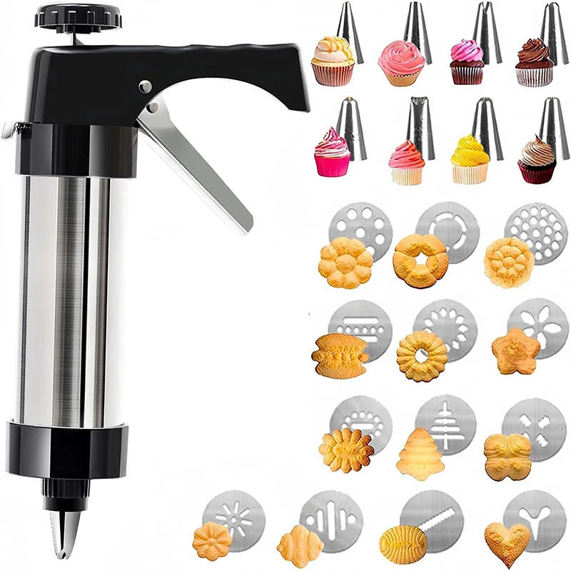 Description Picture 2 of itemStainless Steel Cookie Press Kit Biscuits Press Gun Set Cake Decorator Tool Cookie Press Gun Kit DIY Baking Tool Kitchen Gadgets