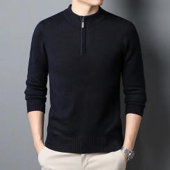 Autumn Men's New Zippered Stand Up Collar with Solid Color Base for Casual Wear