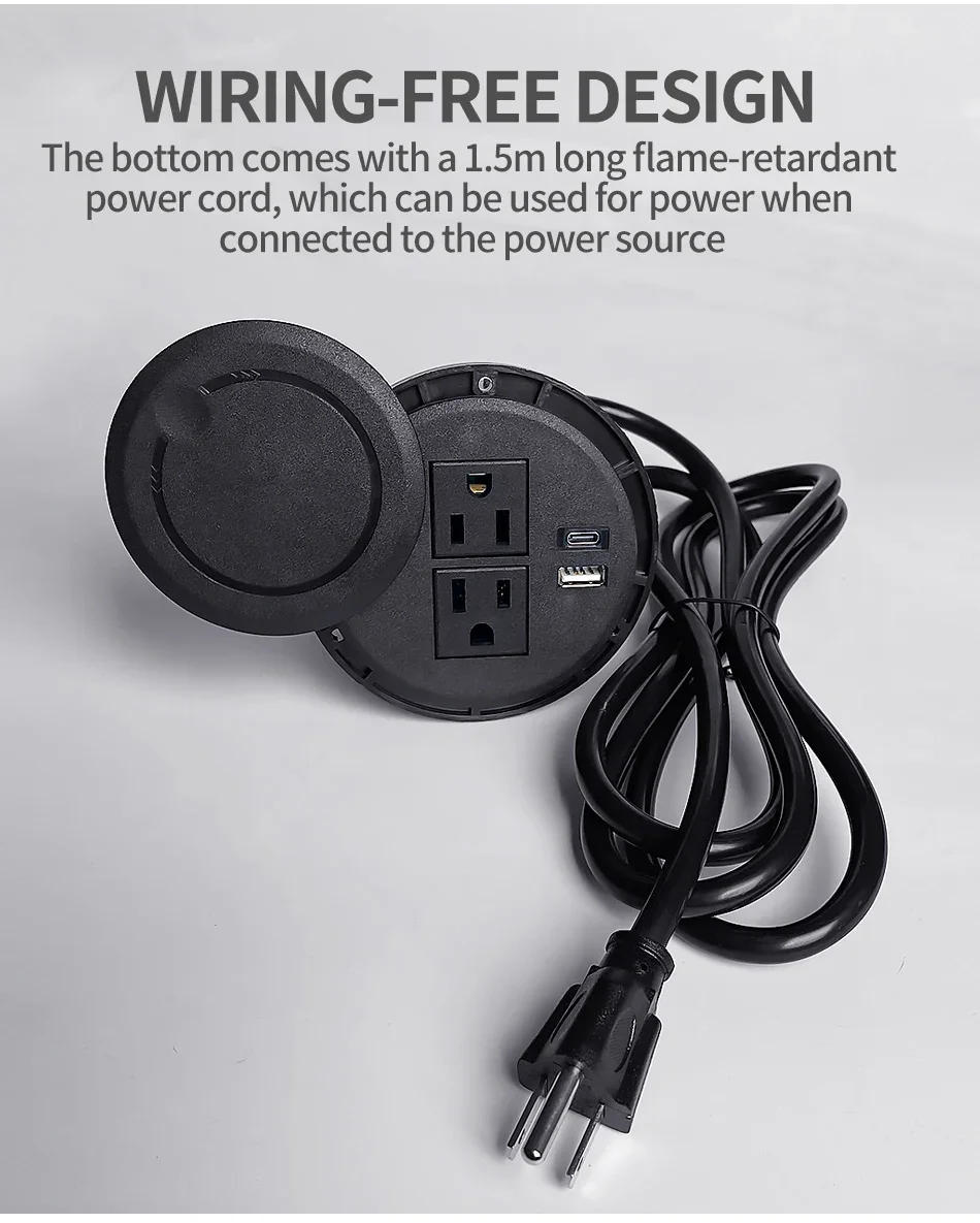 Description Picture 4 of itemDesktop adapter Multifunctional 2US Socket with USB Type-C  Recessed Desktop Plug Round Socket