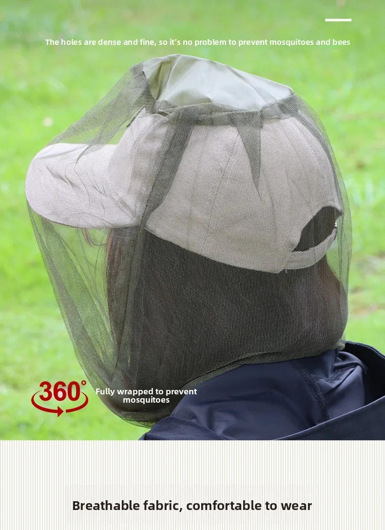 Description Picture 4 of item1PC Outdoor Fishing Sunscreen Insect Hat Mesh Breathable Sun Mask Men and Women Universal Camping Hiking Mosquito Net Head Cover
