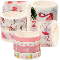 10 Rolls Decor Retro Paper Tape Set Flamingo Masking DIY Crafts Aesthetic Decorative for Scrapbooking Washi Tapes Pink