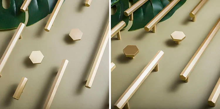 Description Picture 6 of itemGold Solid Brass Hexagon Knob T Bar Cabinet Pull for Kitchen Room Longer Dresser Handle Furniture Hardware