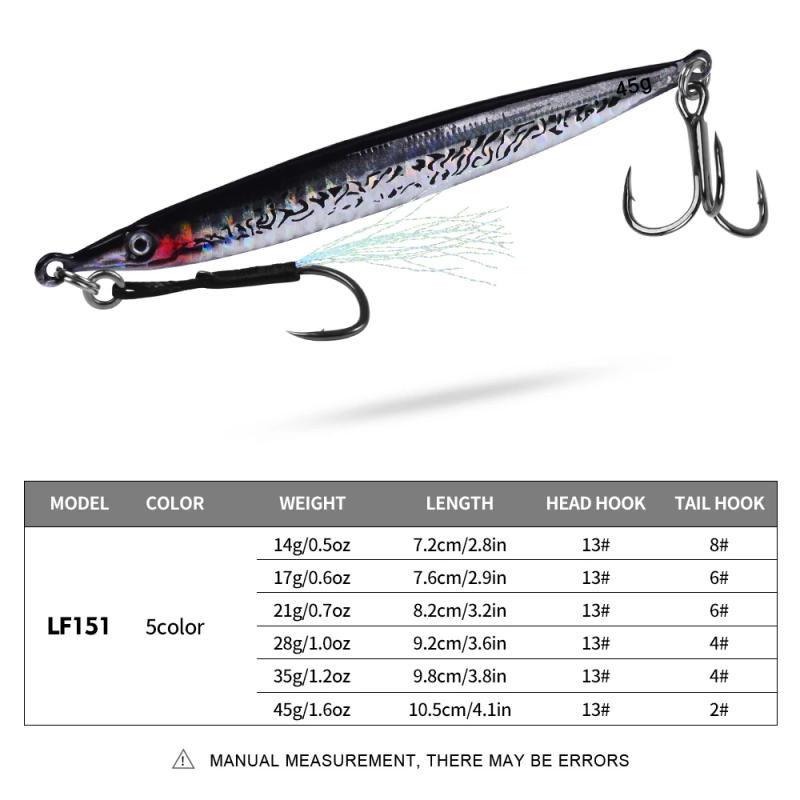 Description Picture 3 of itemPROBEROS Metal Jig Fishing Lures Double Hooks Hard Bait Artificial Swimbait Jerkbait Iron Plate 5PC Wholesale for Trout Spinning