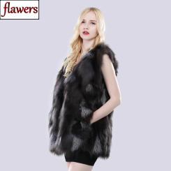New Style Women Winter Long 100% Genuine Silver Fox Fur Vest Natural Soft Fox Fur Gilet Lady Warm Real Fox Fur Sleeveless Jacket