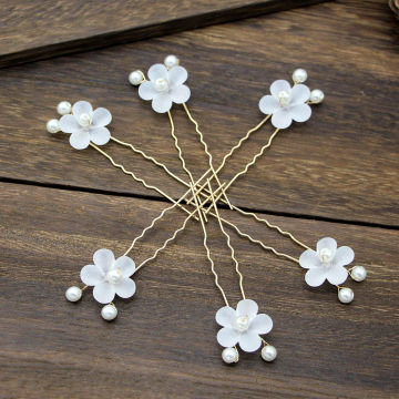 6 PCS Hair Barrettes U Shape Hairpins European and American Pearl Flower Chopsticks Accessories Bridesmaid