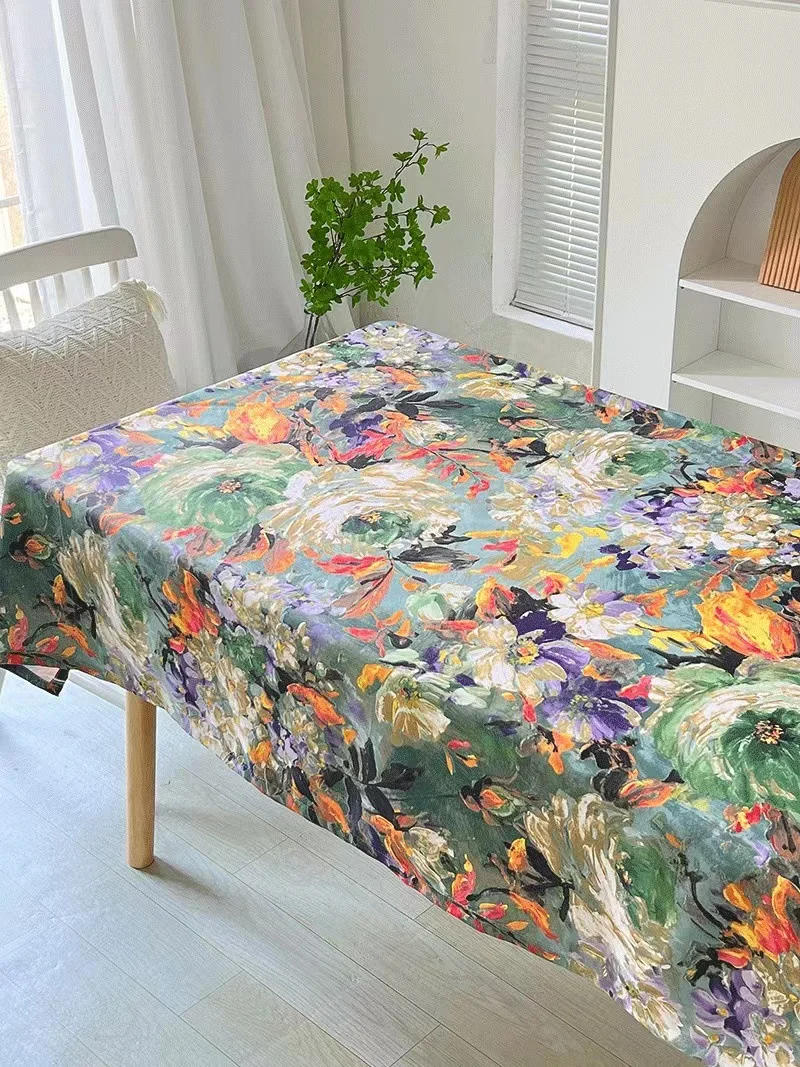 Description Picture 6 of itemRural abstract green oil painting style tablecloth, living room, home dining table, fabric decoration