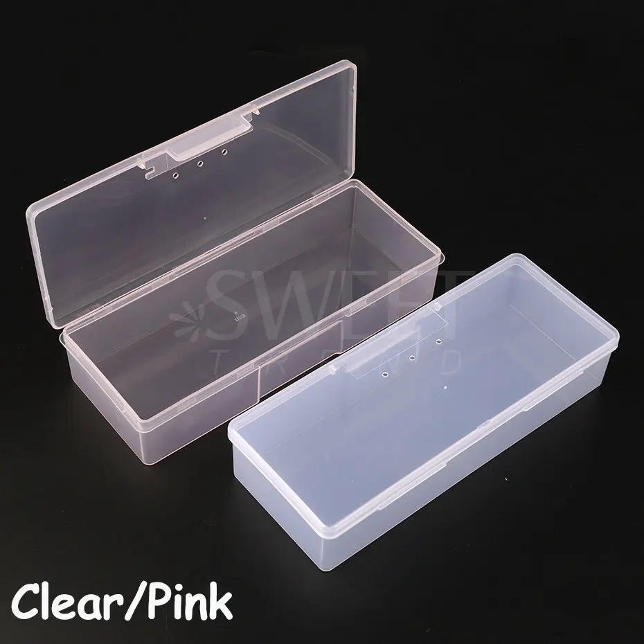 Description Picture 3 of itemNail Art Storage Box Nail Parts Organizer Clear Pink Cuboid Plastic Container Packaging Case For Nail Brush File Manicure Tools