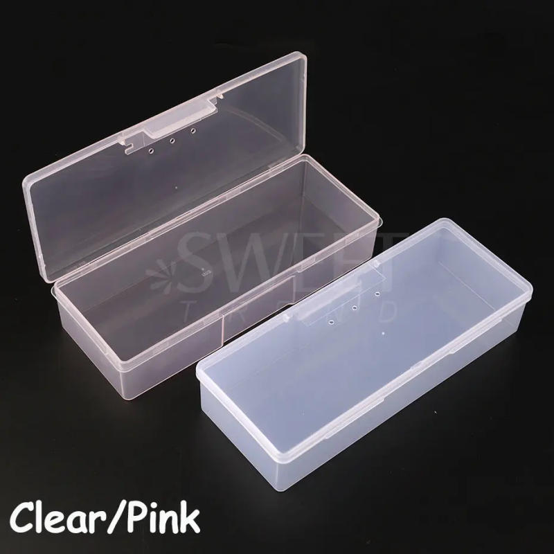 Description Picture 3 of itemNail Art Storage Box Nail Parts Organizer Clear Pink Cuboid Plastic Container Packaging Case For Nail Brush File Manicure Tools