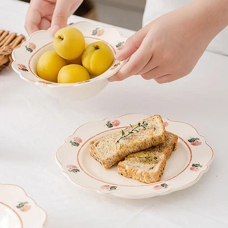 Description Picture 4 of itemChinese Ceramic Plate Household 8 Inch Flat Plate French Vintage Western Dish Flower Floret Porcelain China Tableware Baking