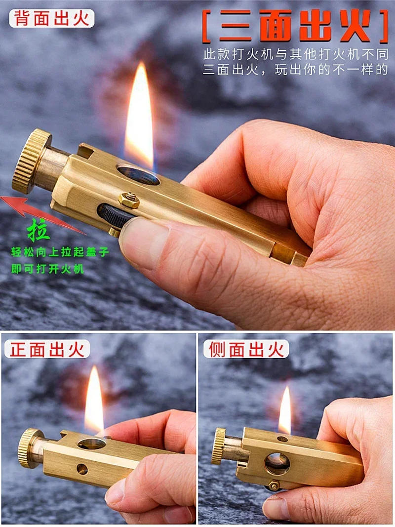 Description Picture 4 of itemOriginal Handmade Trench Three-sided Fire Armor, Unique Retro Pure Copper Kerosene Lighter Collection, Antique Pipe Machine