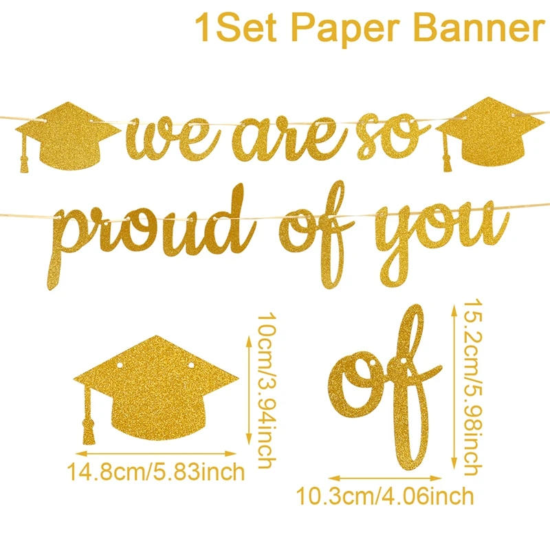 Description Picture 6 of item2025 Graduation Banners Party Decoration Black Glitter We are So Proud of You Graduation Banners Garland for Graduation Supplies