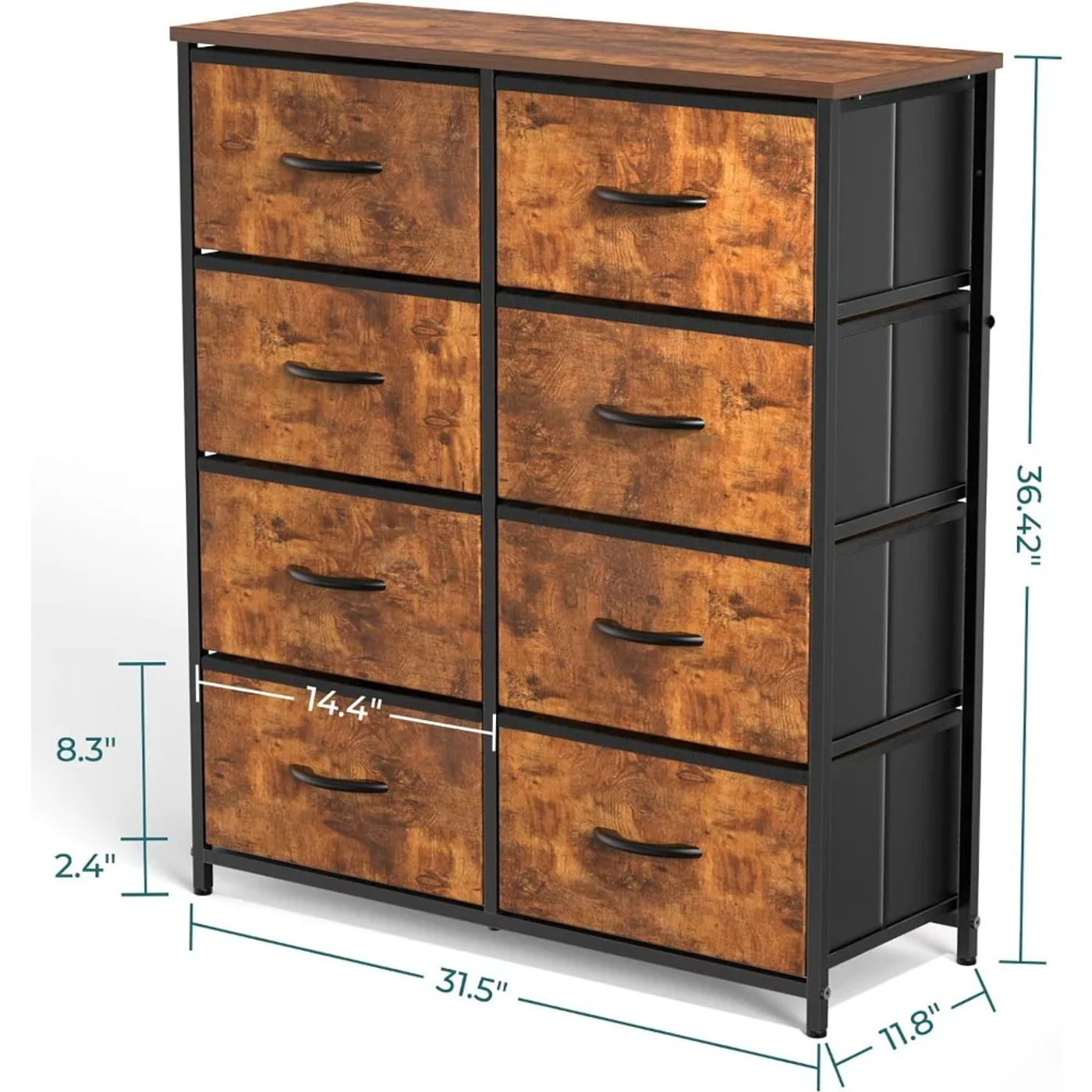 Description Picture 3 of itemFabric Dresser with 8 Drawers, Chest of Drawers with Fabric Bins, Tall Dresser with Wood Top for Bedroom, Closet, Entryway