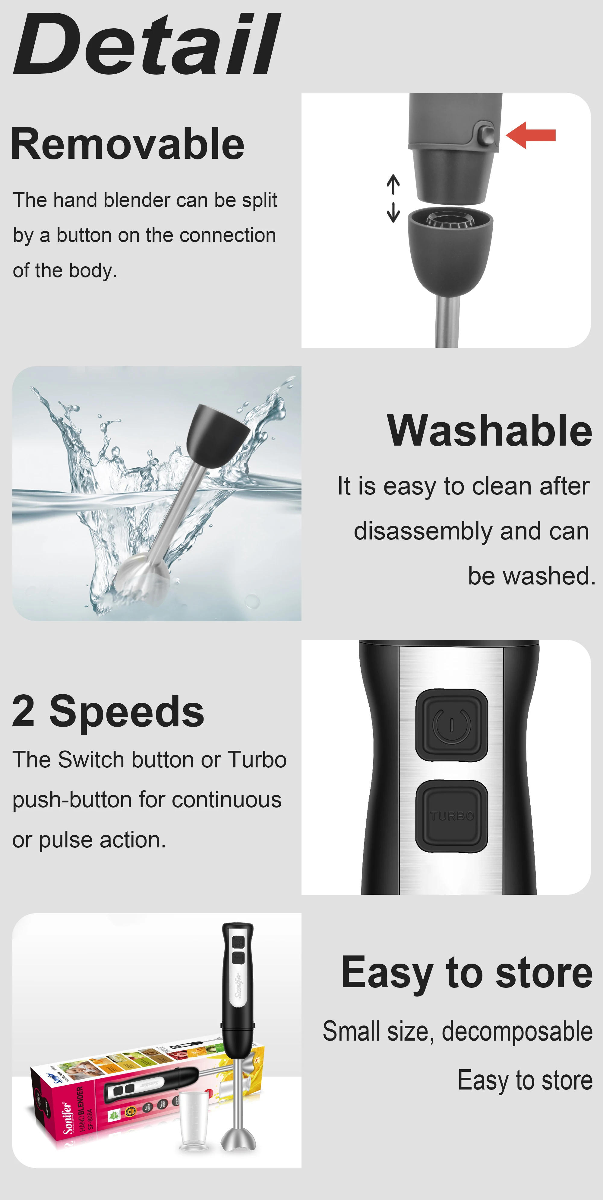 Description Picture 6 of item800W Hand Blender Immersion Electric Food Mixer Ice Crushing Kitchen Vegetable Meat Grinder Chopper Whisk Fruit Stirring Sonifer