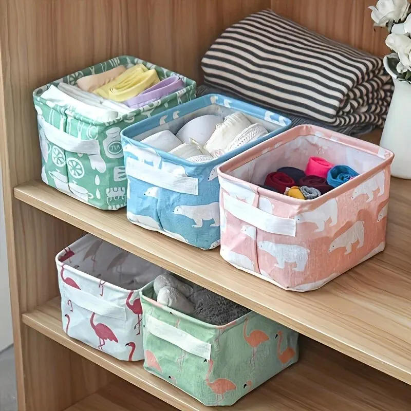 Description Picture 5 of item1pc Cotton Linen Fabric Waterproof Desktop Sundries Basket Storage Box Cosmetic Toy Organizer Underwear Socks Clothes Storagebag
