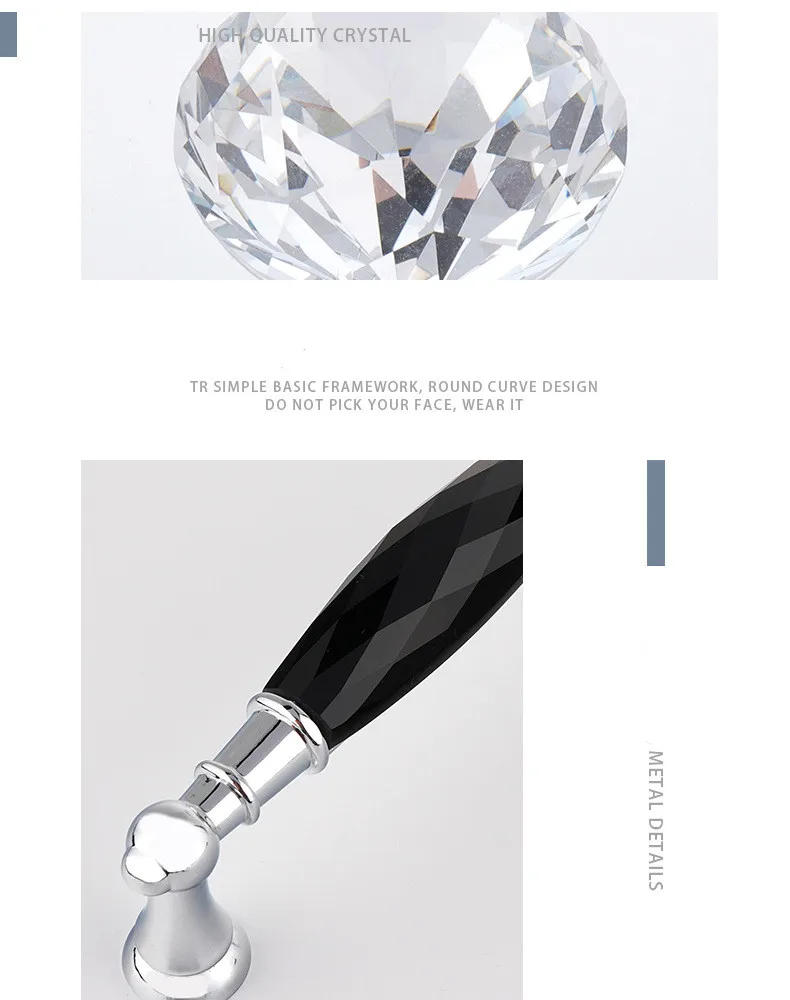 Description Picture 6 of item96/128mm Zinc Alloy Drawer  Silvery Long Crystal Handle Dresser Wardrobe Handles for Cabinet Kitchen Pull Cupboard Knob