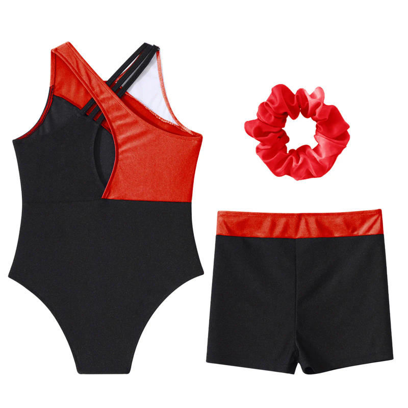 Description Picture 5 of itemChildren Figure Skating Bodysuit Kids Girls Dance Set Sleeveless Rhinestones Gymnastics Leotard with Shorts Dancewear Sets