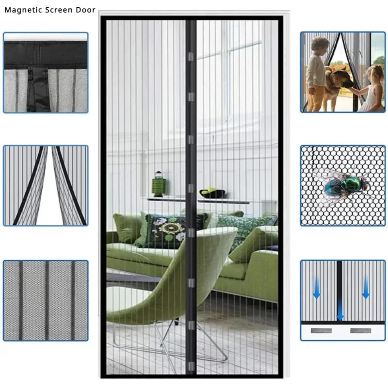 Description Picture 2 of item80/90/100 Cm Magnetic Screen Door Mosquito Nets for Window Anti-mosquito Net Curtains Automatic Closing Magnetic Door Curtain