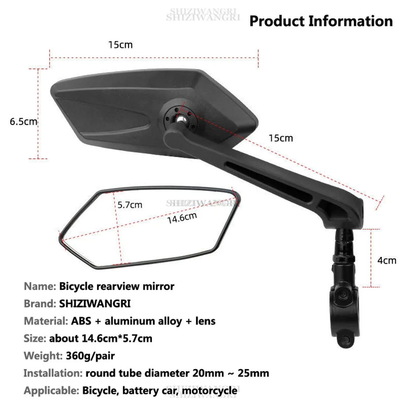 Description Picture 4 of itemBicycle Rear View Mirror Wide Range Back Sight Rearview Reflector Adjustable Handlebar Left Right Mirror Bike Cycling Clear