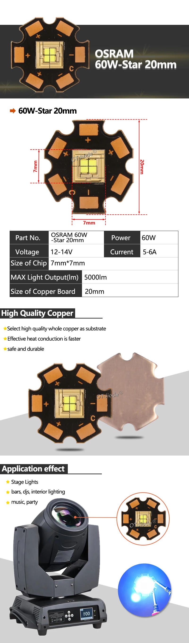 Description Picture 4 of item12V High Power LED 40W 60W 80W Light 14V Chip Cold White Spot Moving Head Bead For Stage Effect Disco DJ Music Party Accessories
