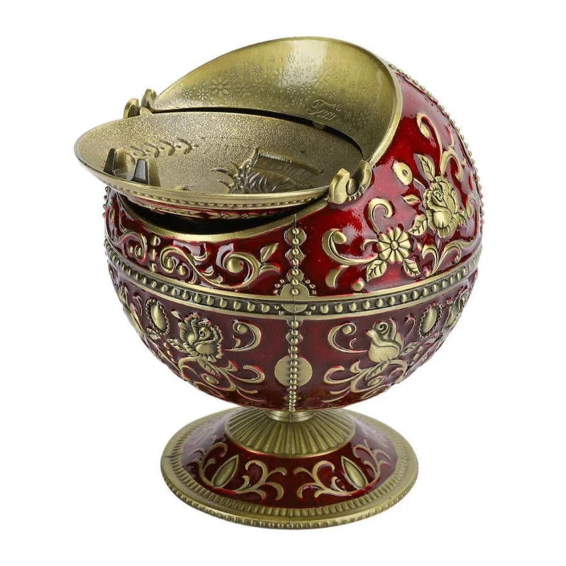 Description Picture 3 of itemVintage Royal Spherical Ashtray Windproof with Lid Metal Portable Cigarettes Retro Ashtray Relief Stamped Pattern Gift for Home