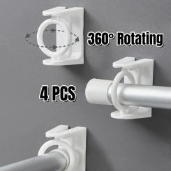 2-4 PCS 360° Swivel Ring Infinite Angle Self-Adhesive Tension Bracket Coat Hanger Hook Curtain Rod Bracket No Drilling Installat