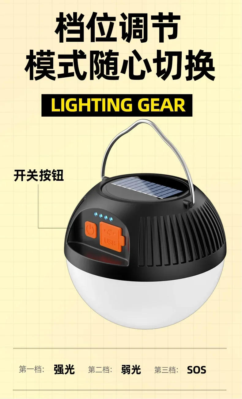 Description Picture 4 of itemSolar LED Outdoor Light Camping Portable Tent Light USB Charging Atmosphere Mushroom Lamp Camping Lantern  rechargeable light