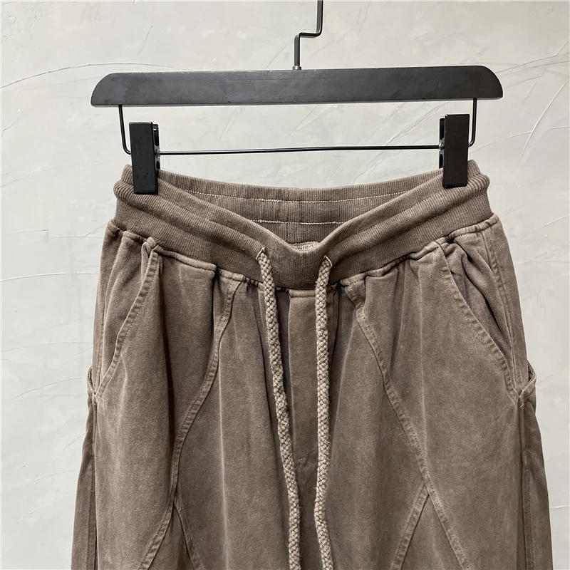 Description Picture 5 of itemMen's Profile Spliced Washed Vintage Casual Pants Cotton Loose Wide Leg Elastic Drawstring Waist Sweatpants Male